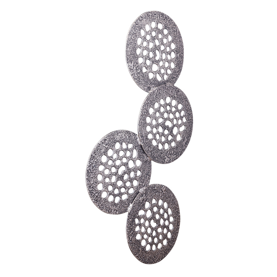 Metalen wandpaneel Geoffe XL zilver aluminium rond patroon