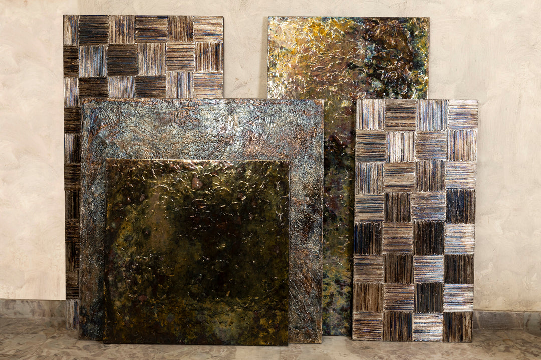 Vierkant wandpaneel Sukhmia L gunmetal MDF glanzend