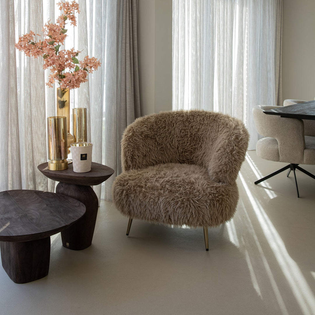 Fauteuil Franklyn Beige hair stof metaal hout