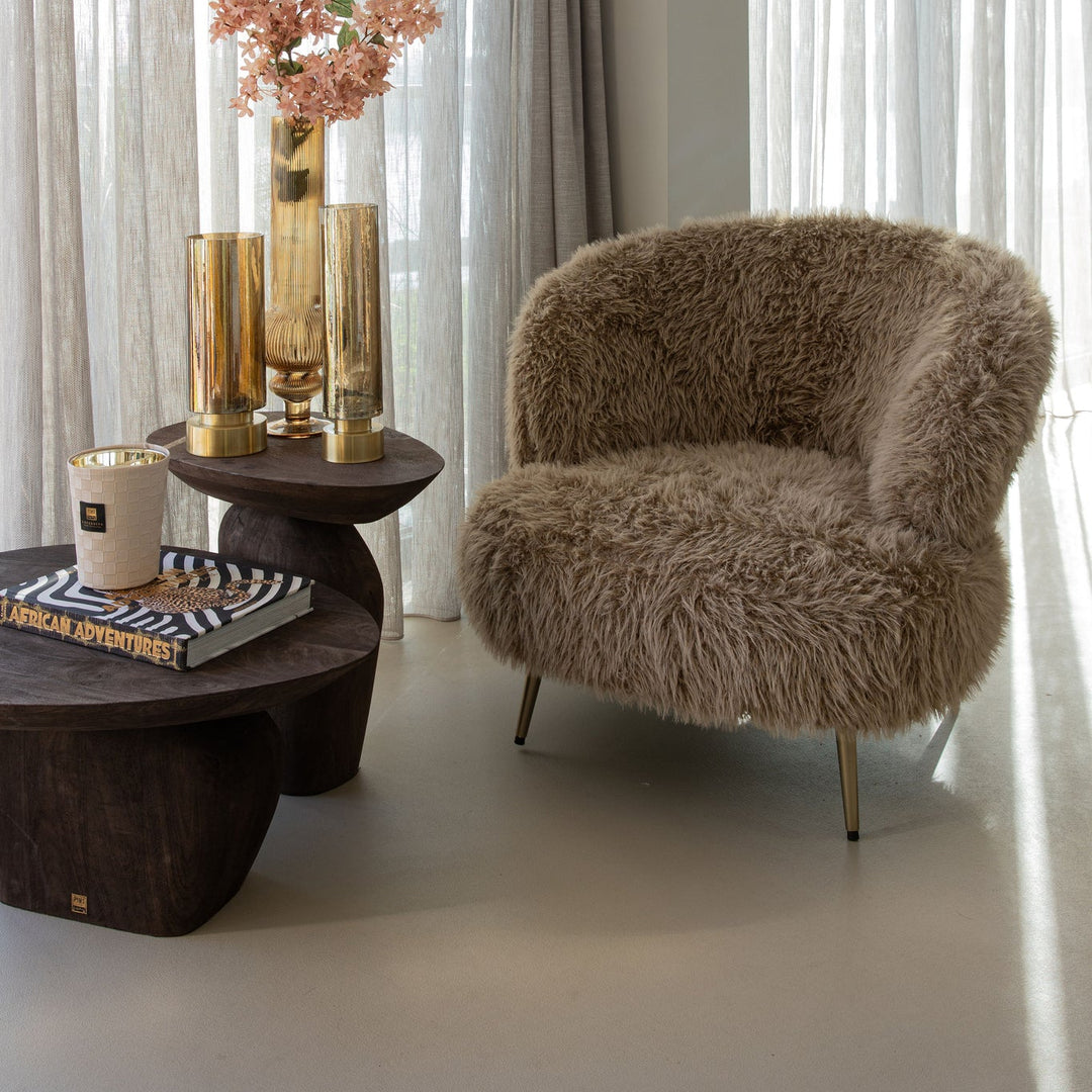 Fauteuil Franklyn Beige hair stof metaal hout