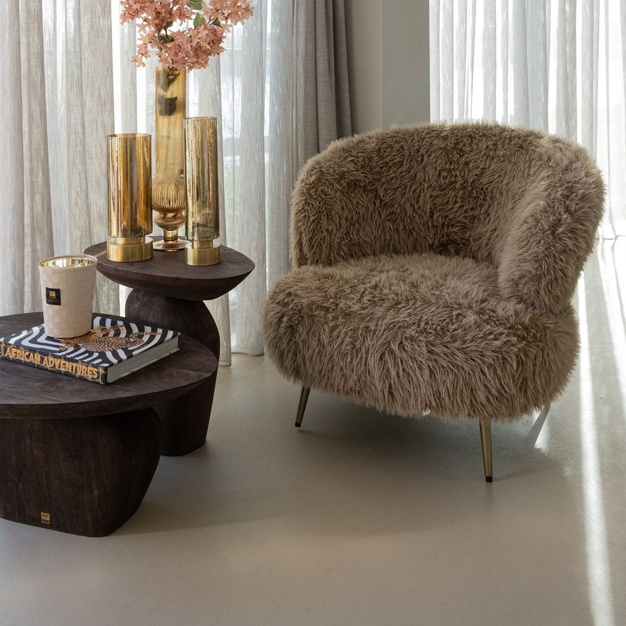Fauteuil Franklyn Beige hair stof metaal hout