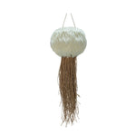 Pluizige Hanglamp Jellyfish Crème met Bruine Franjes Ø50 of Ø60 cm – PTMD Goa Fur