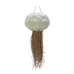 Pluizige Hanglamp Jellyfish Crème met Bruine Franjes Ø50 of Ø60 cm – PTMD Goa Fur