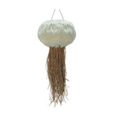 Pluizige Hanglamp Jellyfish Crème met Bruine Franjes Ø50 of Ø60 cm – PTMD Goa Fur
