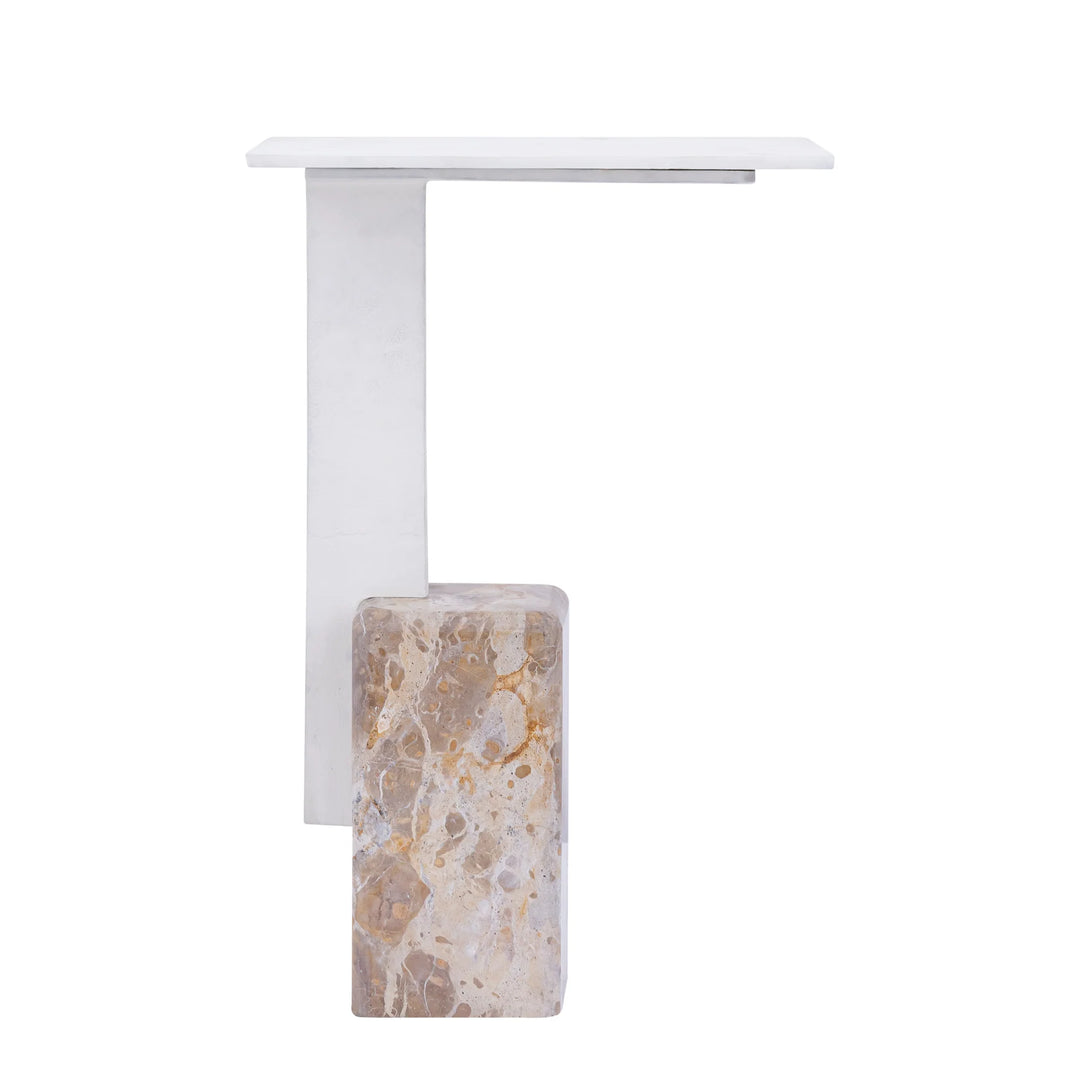 PTMD Ebe Bijzettafel Beige Marmer – Luxe Sidetable 35,5x25x54 cm