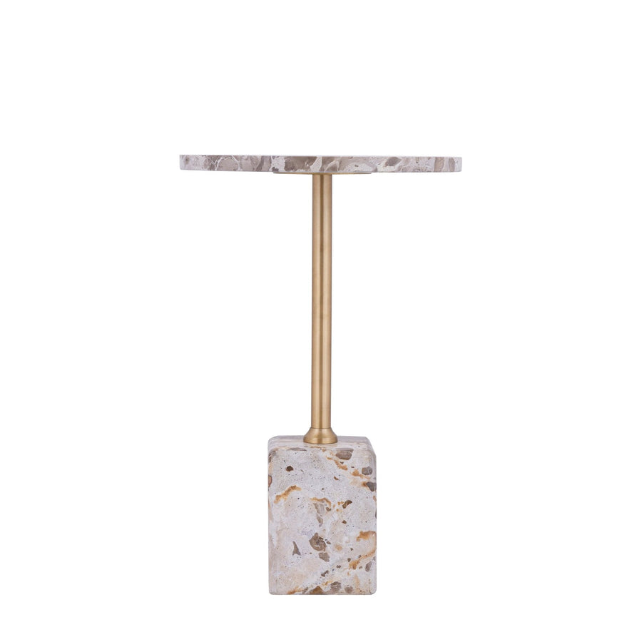 Marmeren bijzettafel rond laag met gouden poot – PTMD Ebe Beige