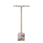 Marmeren bijzettafel rond hoog met gouden poot – PTMD Ebe Beige