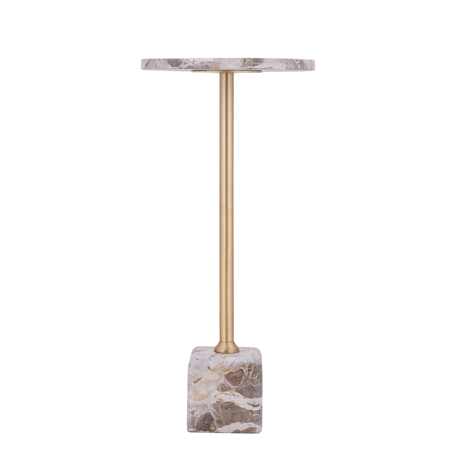 Marmeren bijzettafel rond hoog met gouden poot – PTMD Ebe Beige