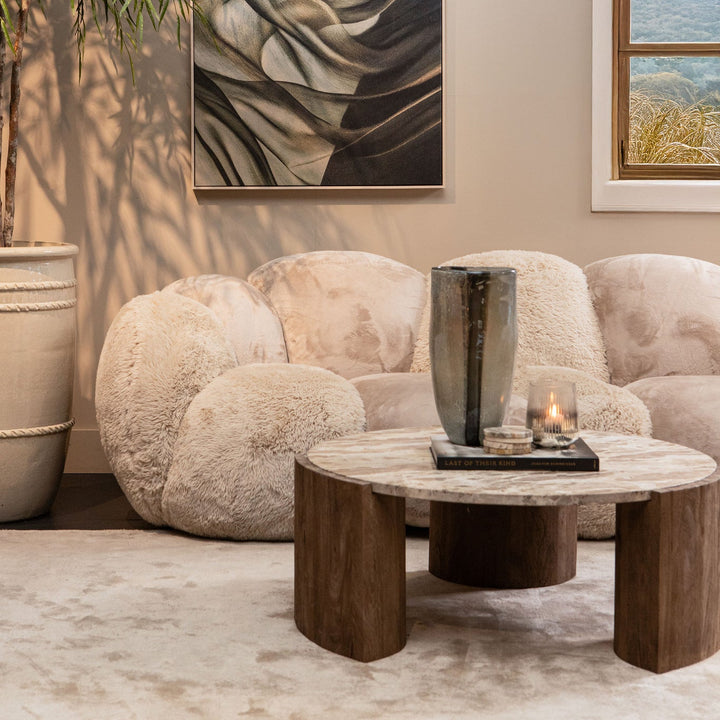 Javina Salontafel – Marmer met Mangohouten Onderstel