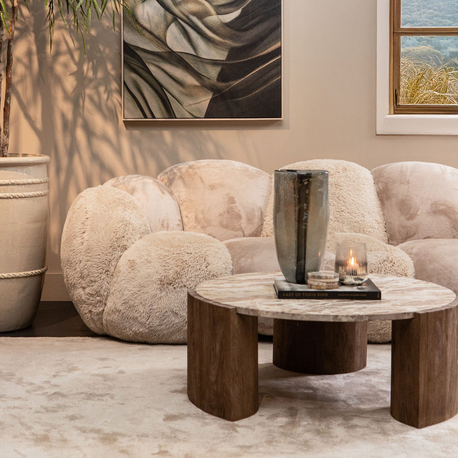 Javina Salontafel – Marmer met Mangohouten Onderstel