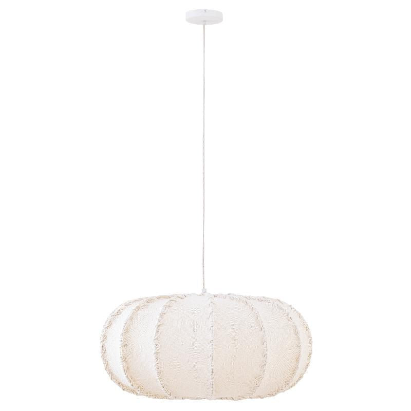 Jute hanglamp rond plat crème Ø58 cm – PTMD Myka Cream