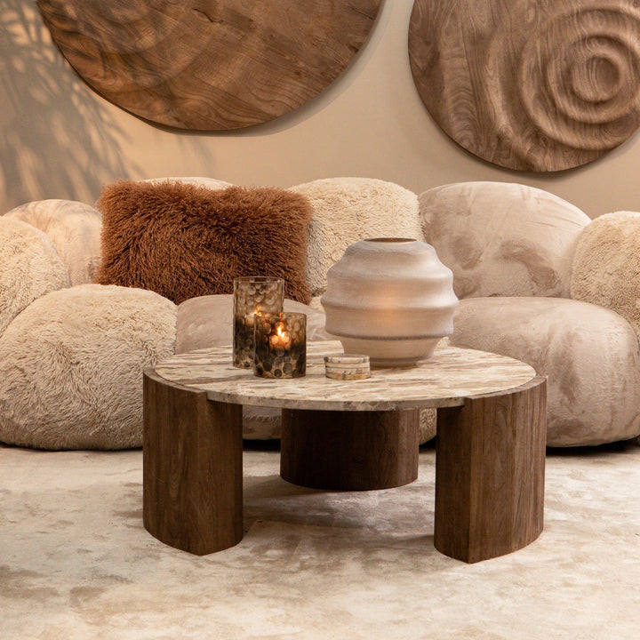Javina Salontafel – Marmer met Mangohouten Onderstel