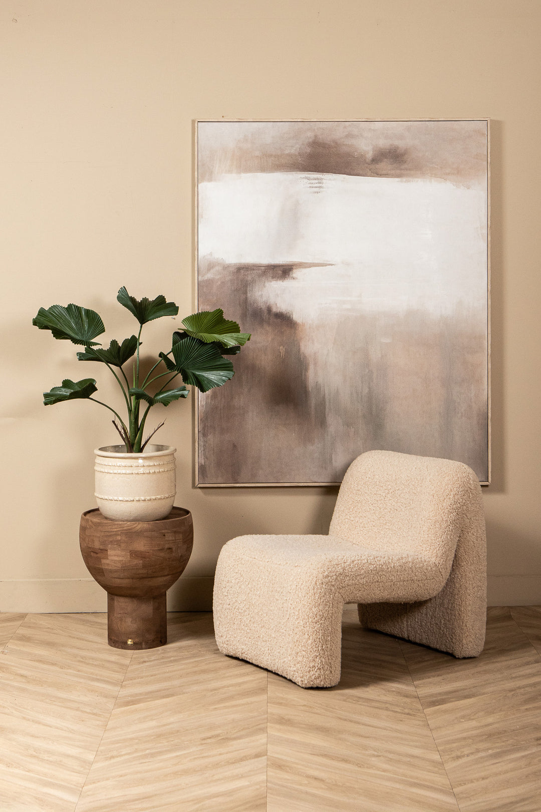 Kunst Licuala Plant 90 cm – Grote Kunstplant Donkergroen – Inclusief Pot