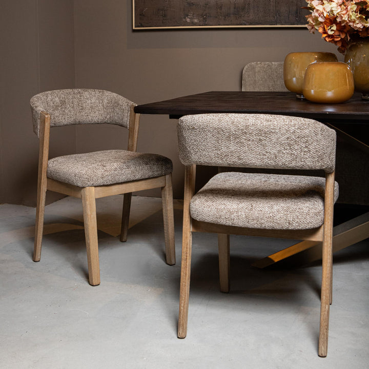 Kael Eetkamerstoel – Stoffen Stoel met Rubberwood Poten Taupe