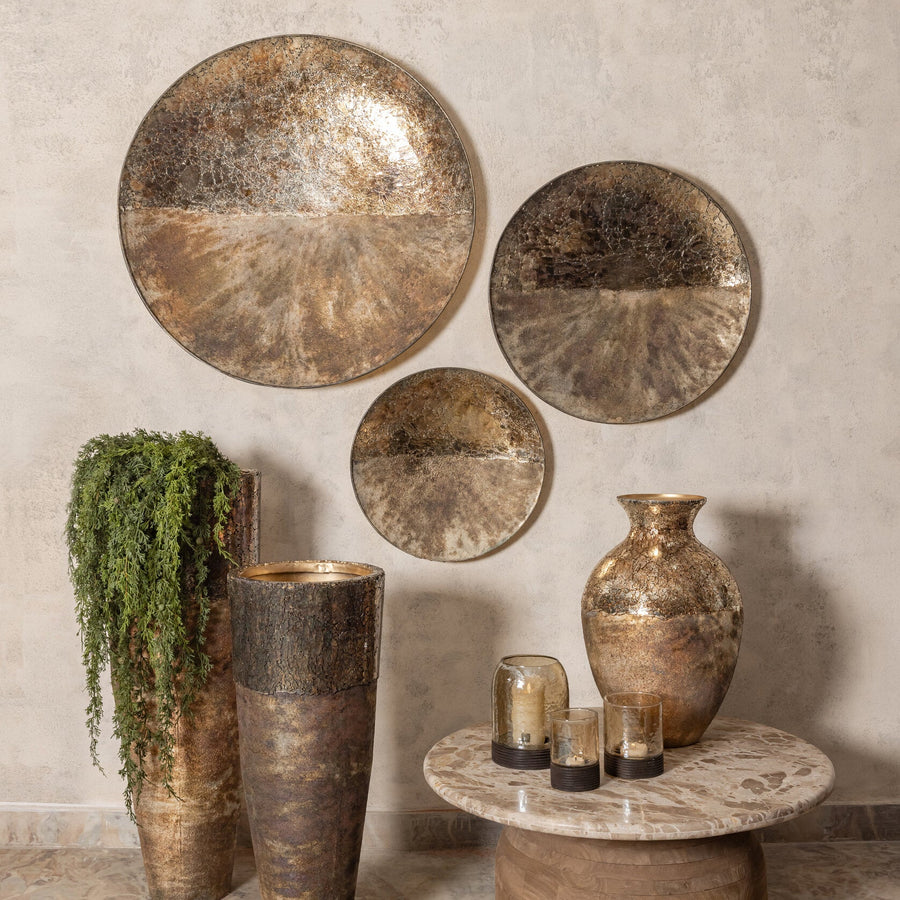 PTMD Jule Wandpaneel Goud Rond – Handgemaakt Glas & Metaal