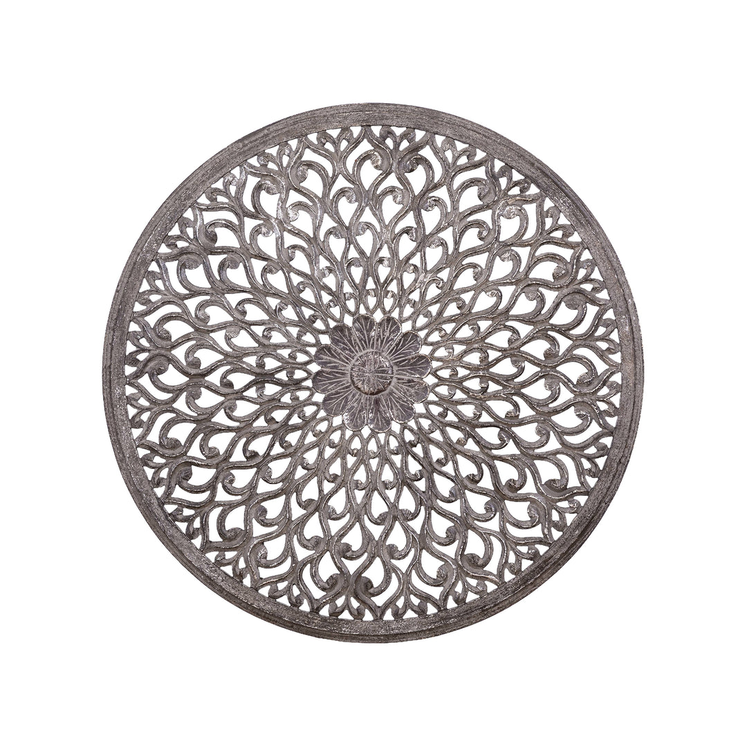 Rond Wandpaneel Donkergrijs Houtsnijwerk 90 cm – Vane S