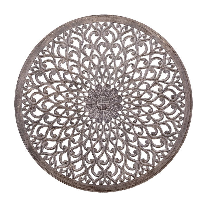 Rond Wandpaneel Donkergrijs Houtsnijwerk 120 cm – Vane M