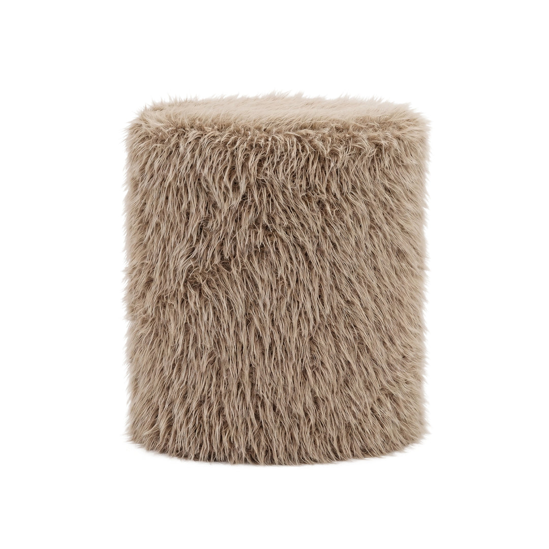 PTMD Hair Ronde Teddy Poef Bruin – 40×40×47 cm | Zachte Design Poef