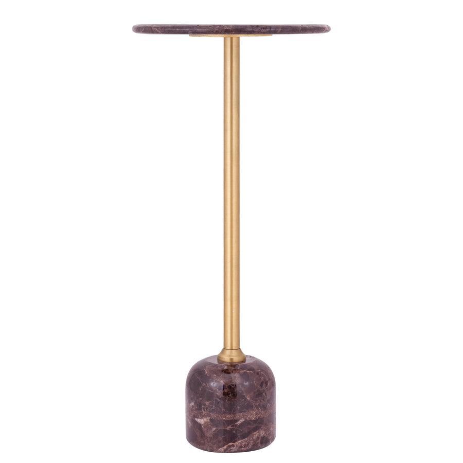 PTMD Jari Dark Brown Marmeren Bijzettafel Hoog – ø30 cm | Gouden Poot