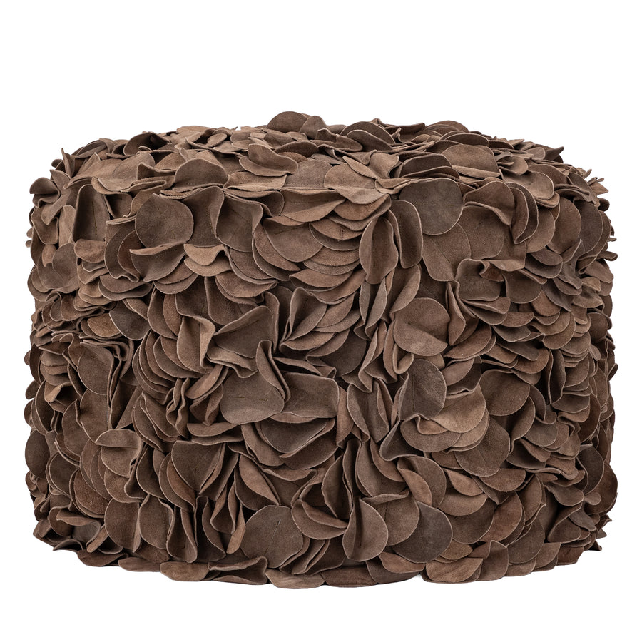 PTMD Nevo Suède Leren Pouf Rond – 60×40 cm | Cream of Taupe