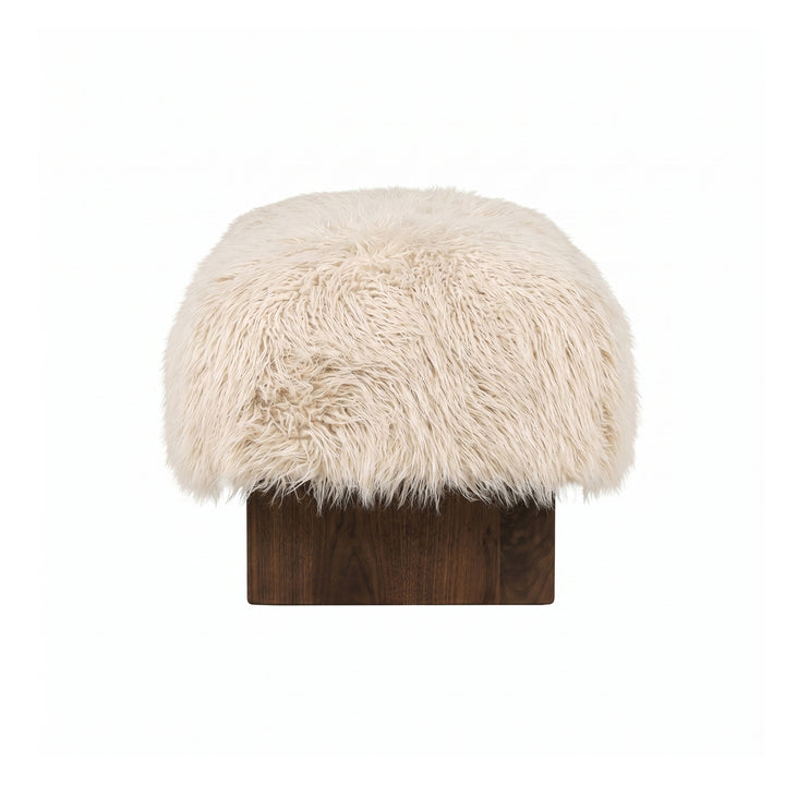 PTMD Hair Teddy Bankje Beige -| Zachte Design Bank met Houten Poten