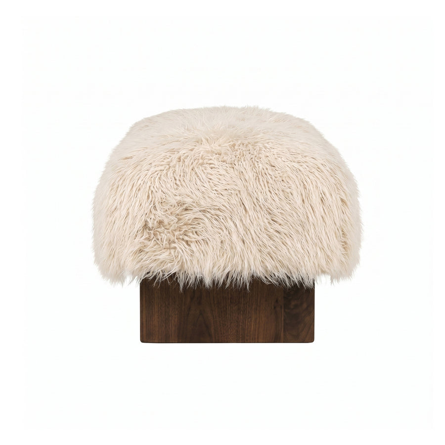 PTMD Hair Teddy Bankje Beige -| Zachte Design Bank met Houten Poten