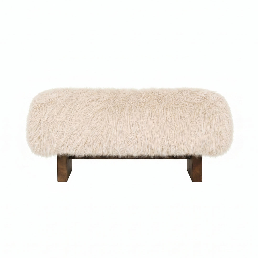 PTMD Hair Teddy Bankje Beige -| Zachte Design Bank met Houten Poten