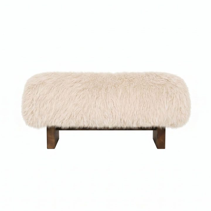 PTMD Hair Teddy Bankje Beige -| Zachte Design Bank met Houten Poten