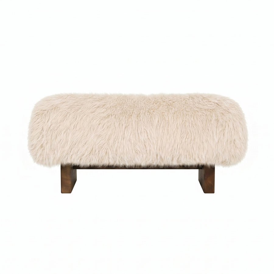 PTMD Hair Teddy Bankje Beige -| Zachte Design Bank met Houten Poten