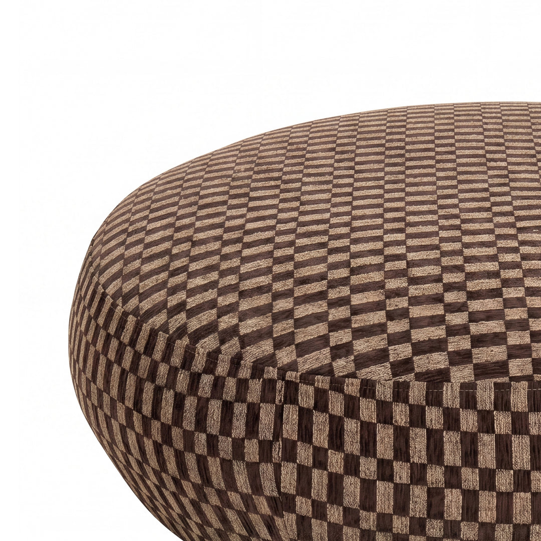 PTMD Pilo Donkerbruin Geblokte Ronde Pouf L – ø88 cm