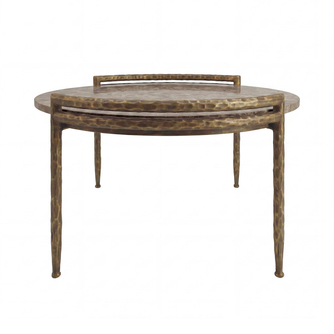 PTMD Dented Beige Marmeren Koffietafel – 85×80 cm | Handgemaakt
