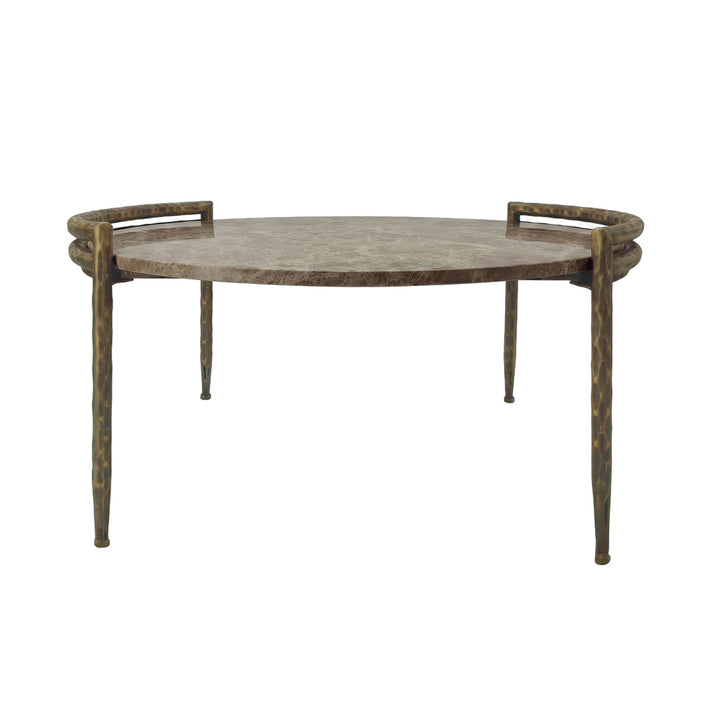 PTMD Dented Beige Marmeren Koffietafel – 85×80 cm | Handgemaakt
