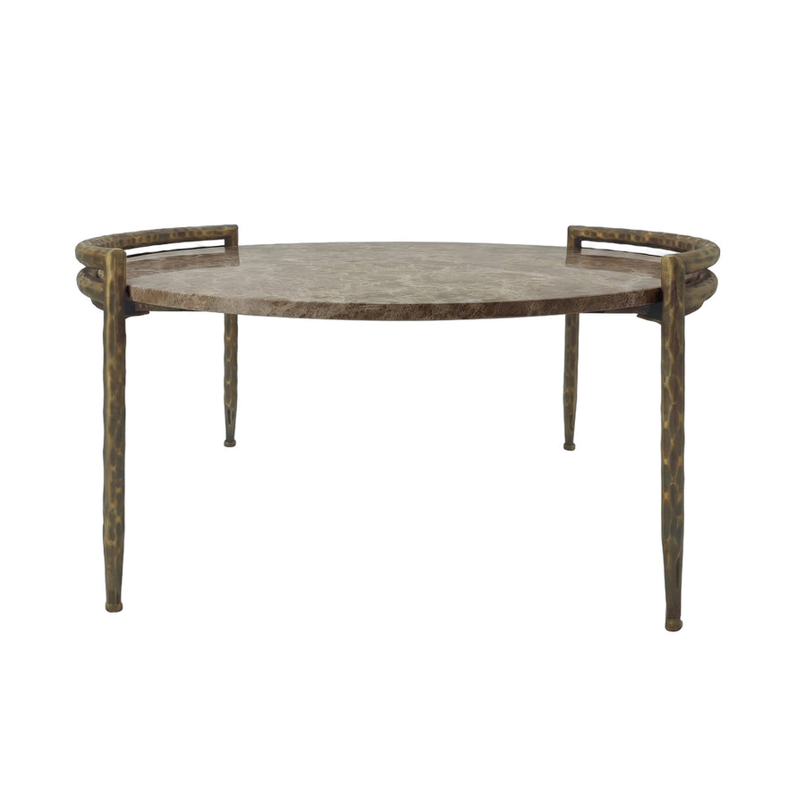 PTMD Dented Beige Marmeren Koffietafel – 85×80 cm | Handgemaakt
