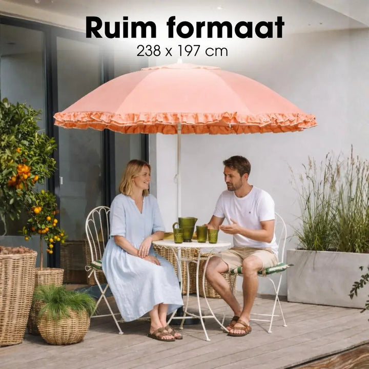 Kantelbare Parasol met Ruches Oranje Roze Strepen 197 cm
