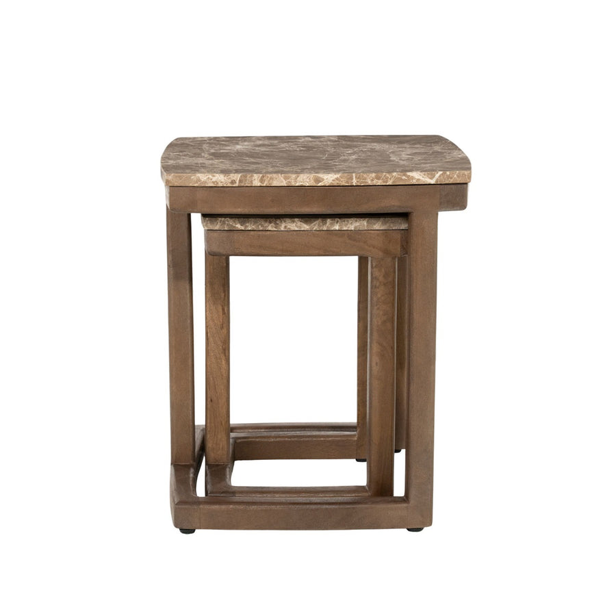 Bijzettafel set Nordin – mangohout & Emperador marmer