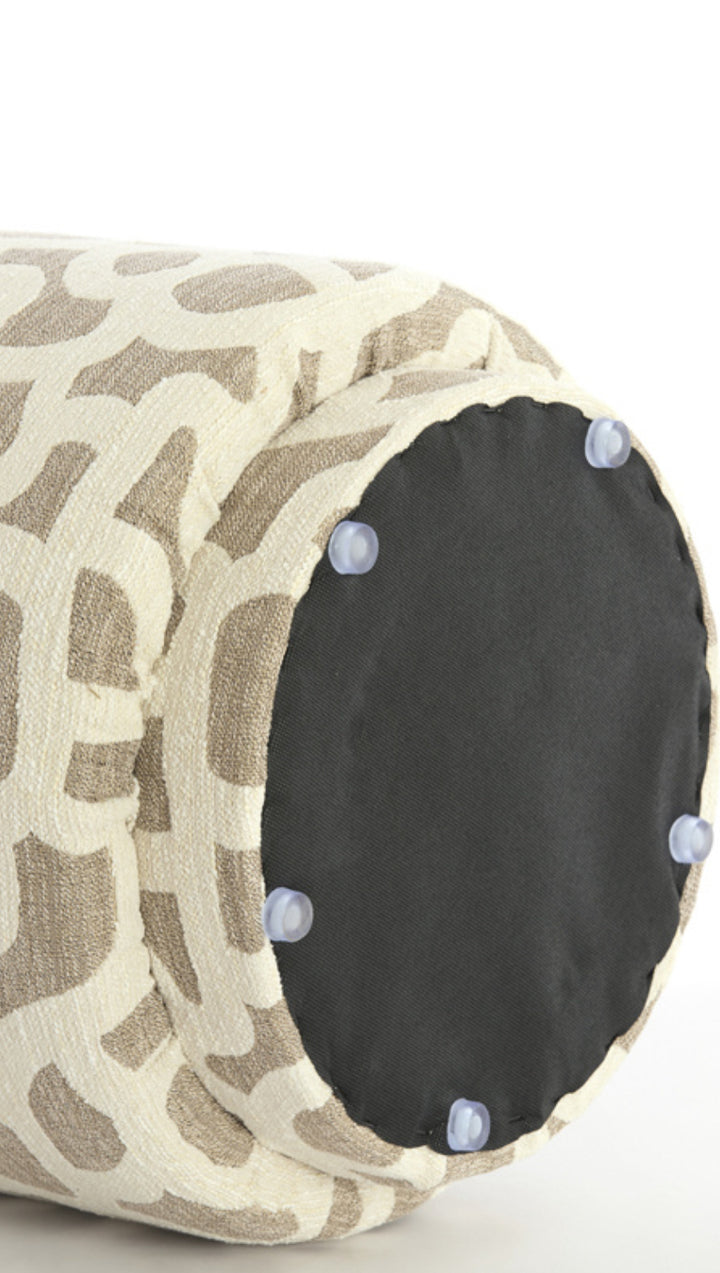 Ronde Poef Taupe met Beige Print – Devon