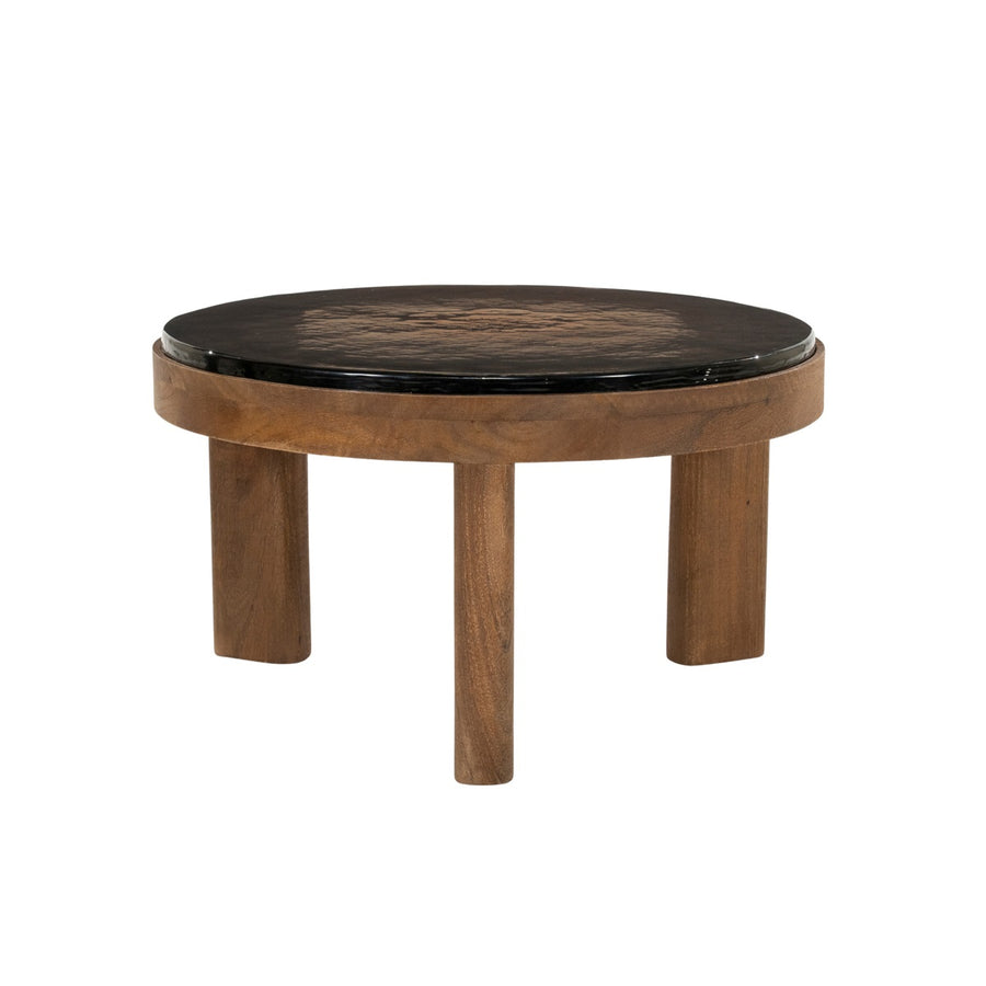 Salontafel Lucent mangohout met zwart glas