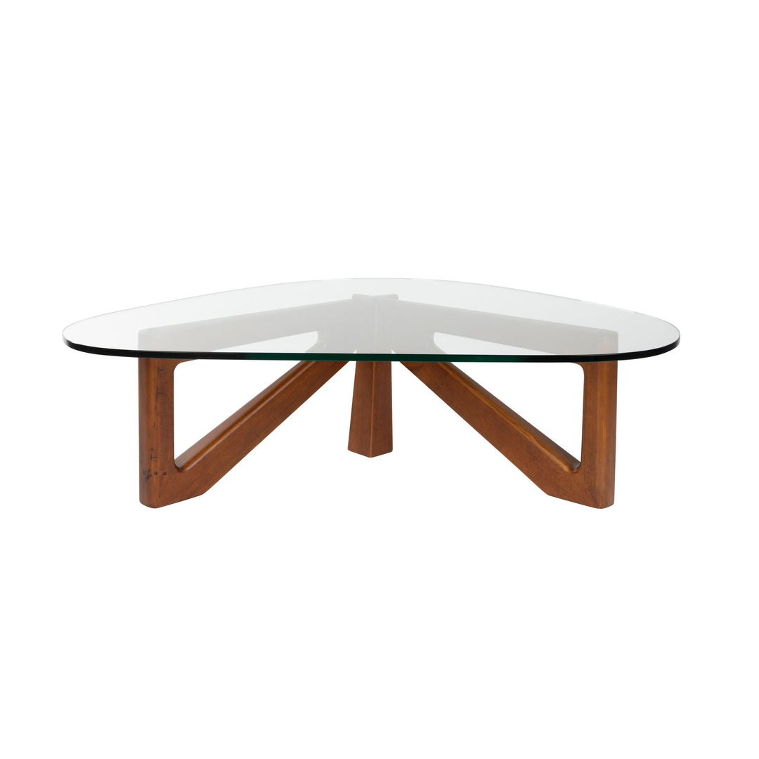 Organische glazen salontafel 126 x 90 cm met houten onderstel – Dutchbone Norwin