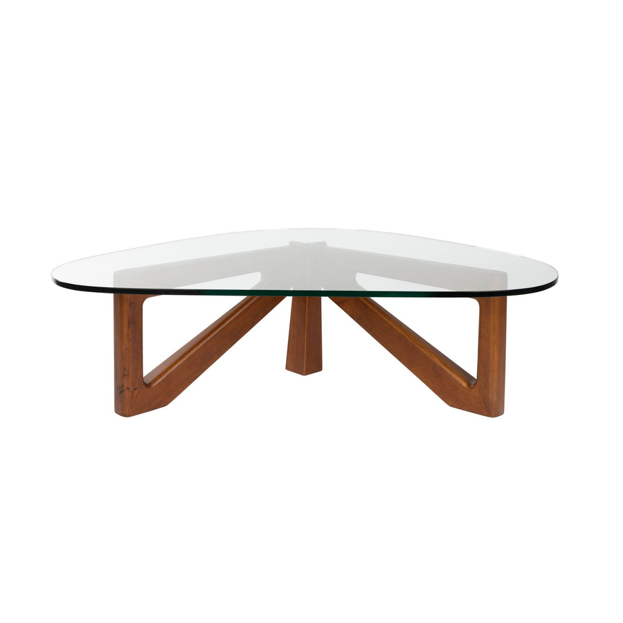Organische glazen salontafel 126 x 90 cm met houten onderstel – Dutchbone Norwin