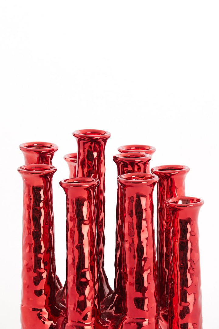 Kerst Vaas LEANJA – Keramiek Metallic Rood | 20x15x24 & 25x17x30 cm