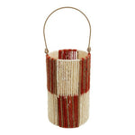 Gevlochten Windlicht Naturel Bruin Rood – Lantaarn met Handvat