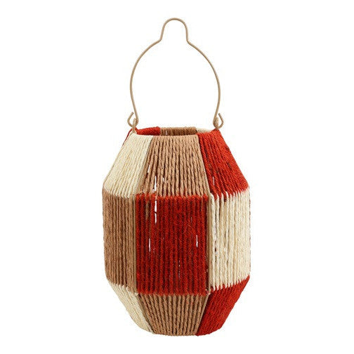 Gevlochten Windlicht Naturel Bruin Rood – Lantaarn met Handvat