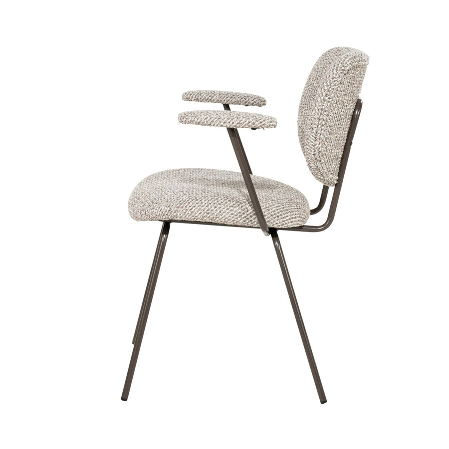 Stoel Tibbe met armleuning – stof & metaal taupe Sava
