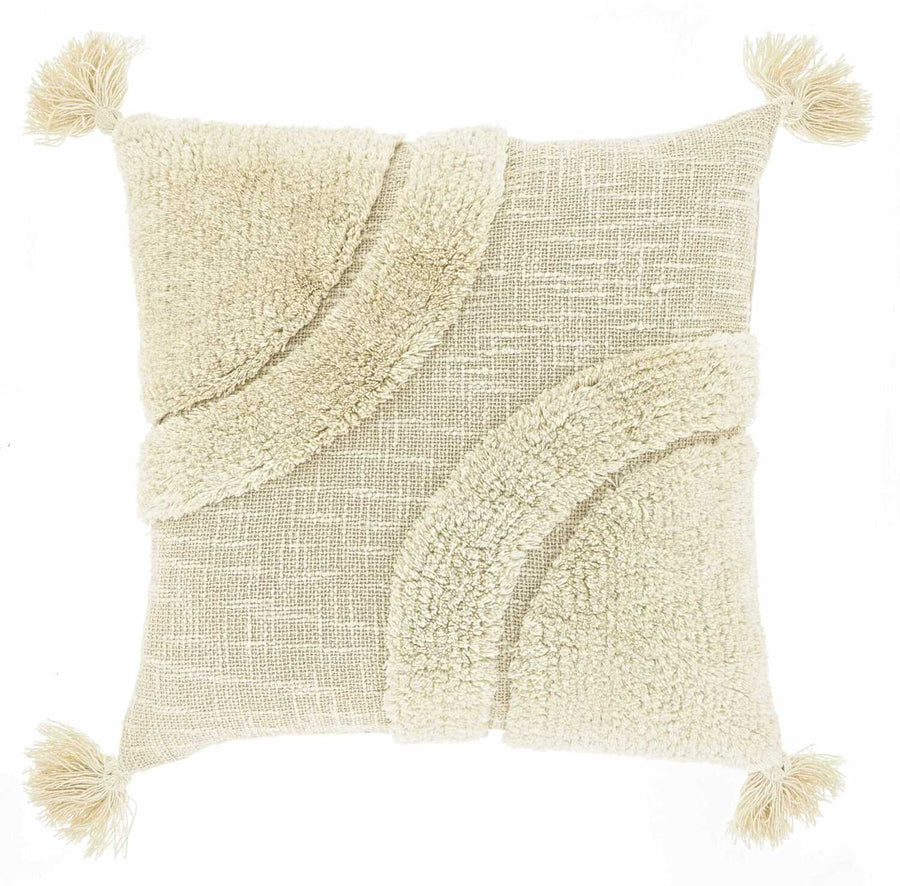 Sierkussen Crème Reliëf Patroon met Kwastjes 45x45 cm