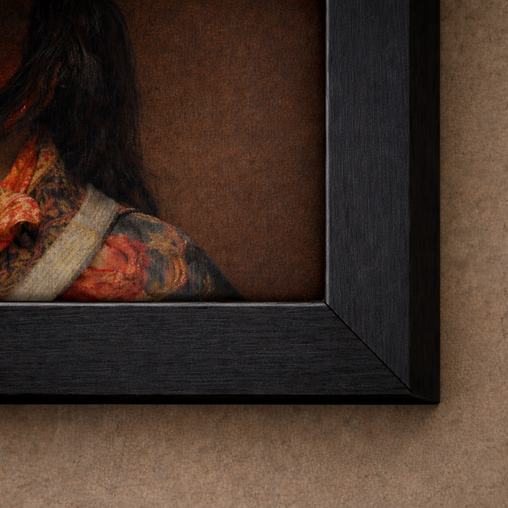 Tibetaanse Meisje Taupe – Geweven Gobelin Wanddecoratie met Lijst