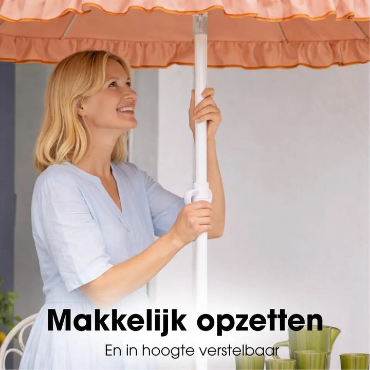Kantelbare Parasol met Ruches Oranje Roze Strepen 197 cm