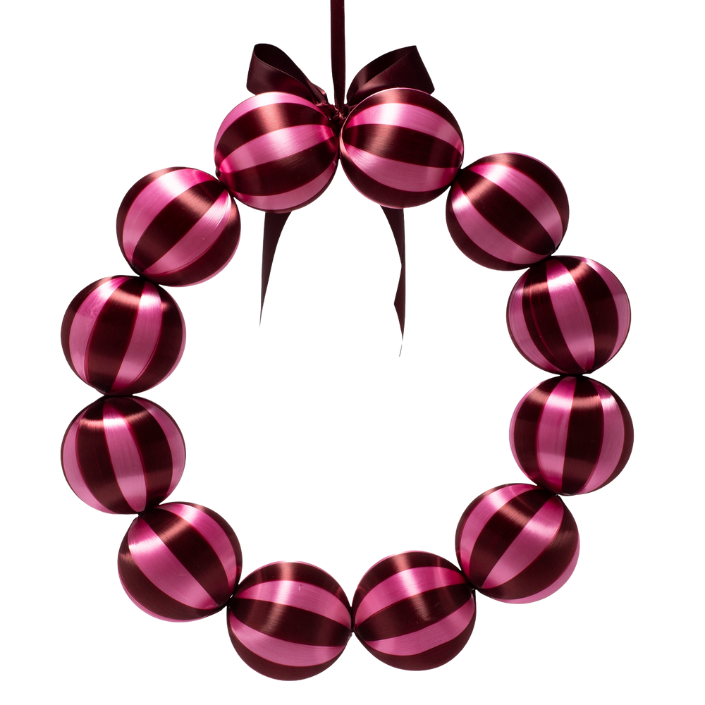 Kerstballenkrans roze/bordeaux in Vondels-doos
