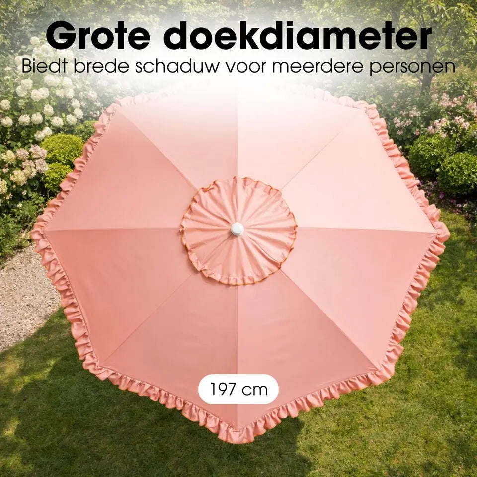 Kantelbare Parasol met Ruches Oranje Roze Strepen 197 cm