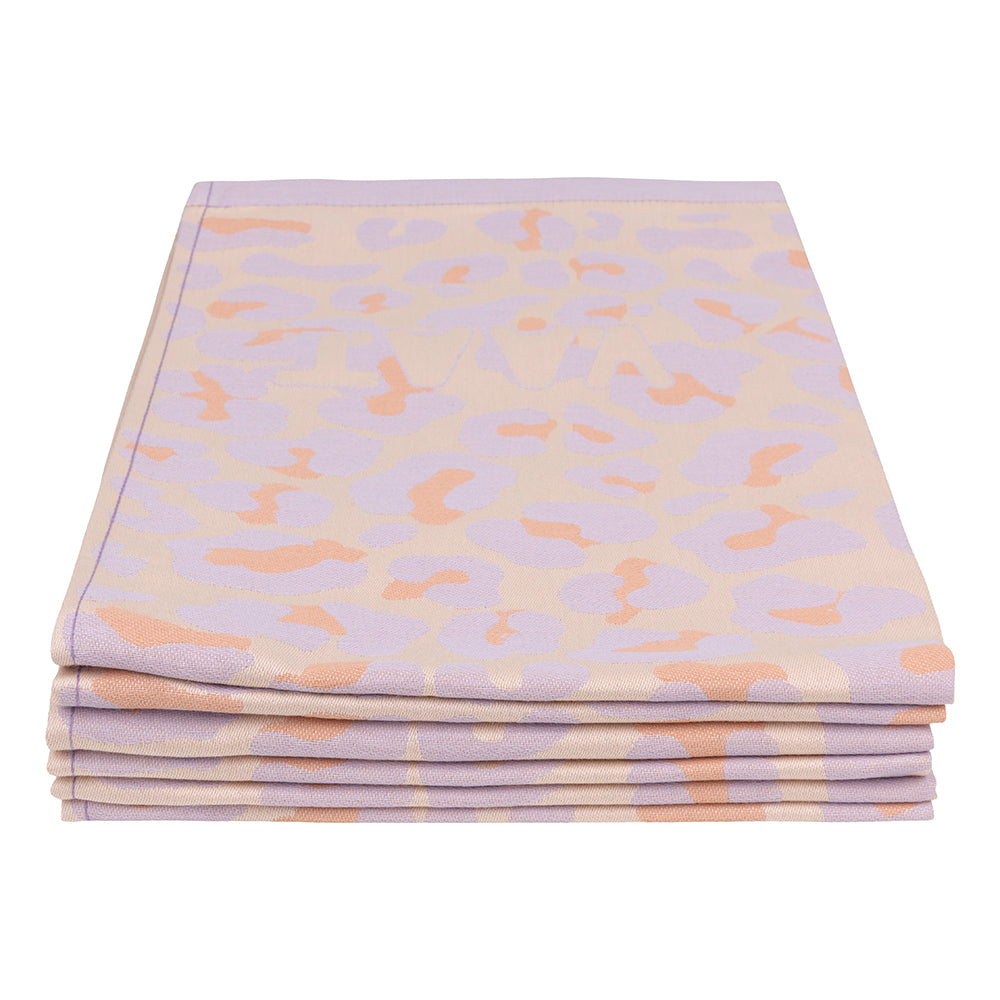Theedoeken luipaard lila peach set van 6