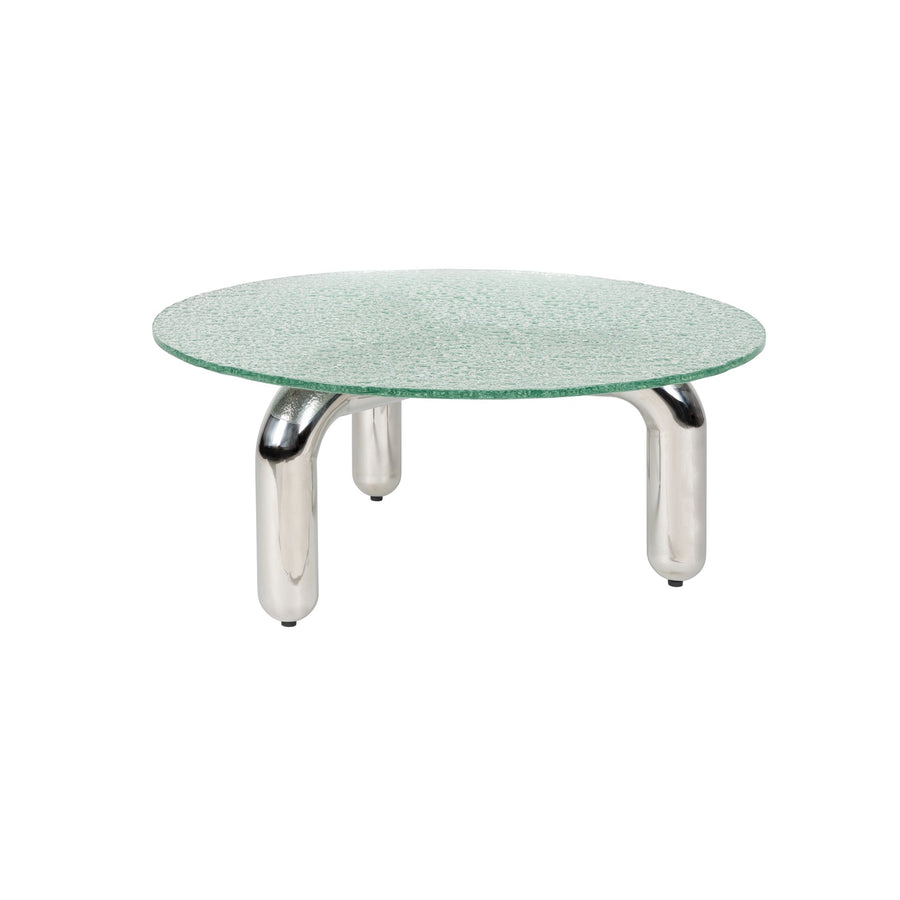 Detail van het rvs onderstel van de Marly salontafel